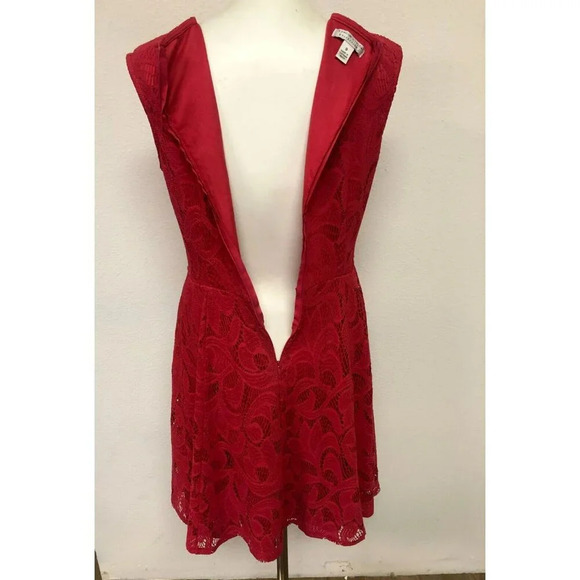 London Style Collection Dress Womens 8 Dark Pink Lace Overlay Fit & Flare - Picture 11 of 13